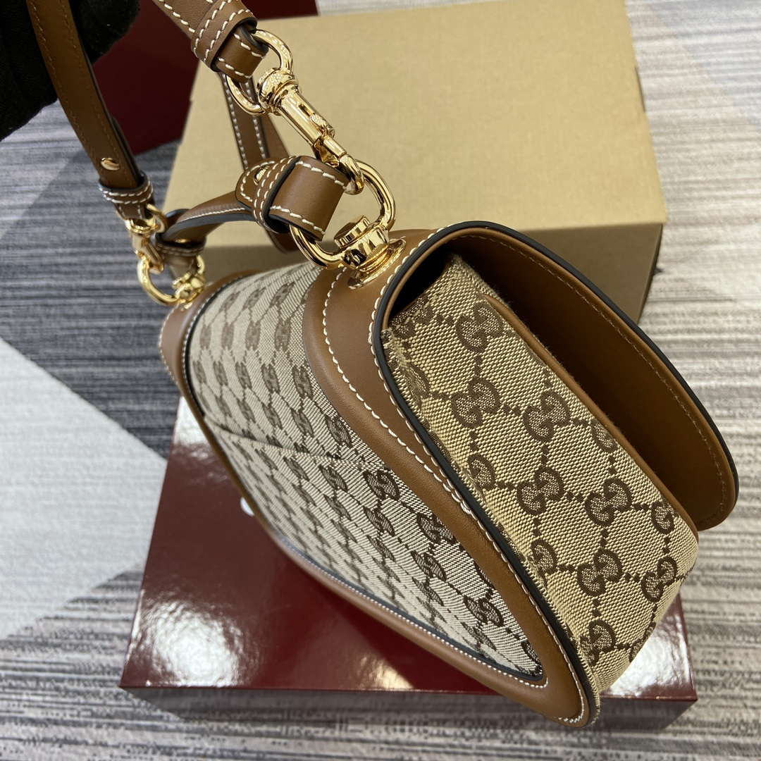 Gucci 815714 Gucci Blondie Small Top Handle Bag Beige dark brown canvas