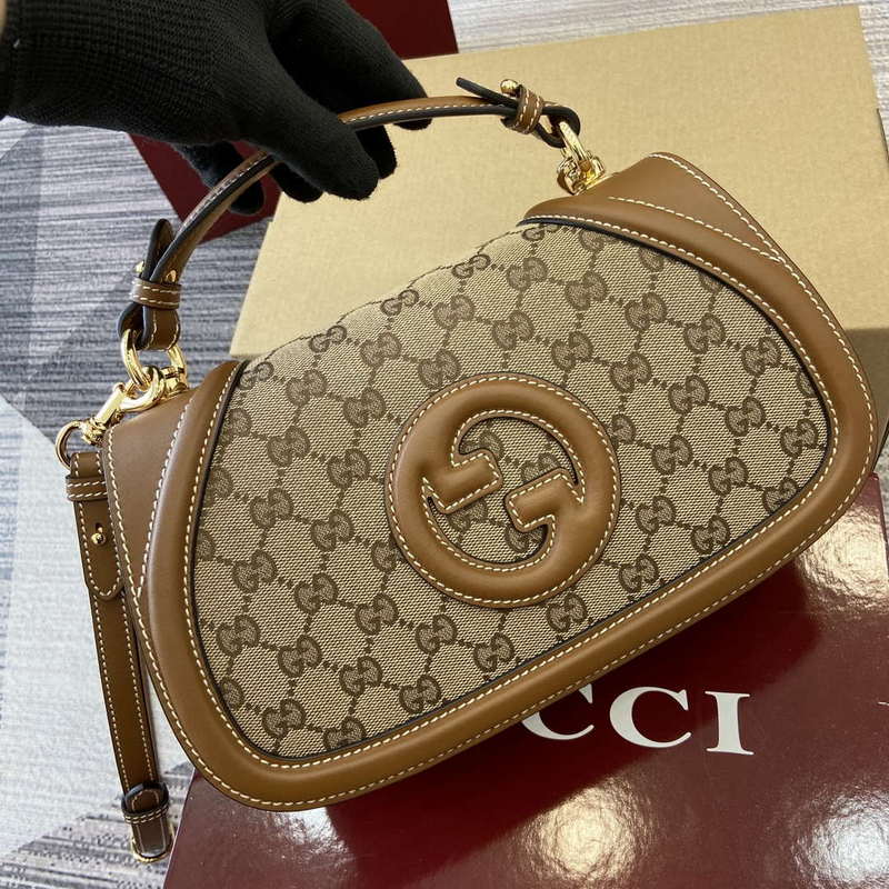 Gucci 815714 Gucci Blondie Small Top Handle Bag Beige dark brown canvas