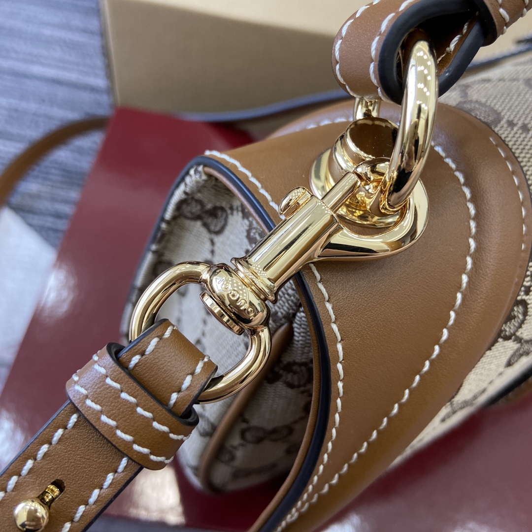 Gucci 815714 Gucci Blondie Small Top Handle Bag Beige dark brown canvas