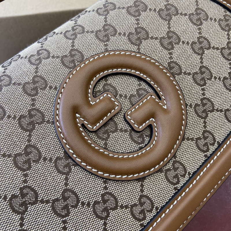 Gucci 815714 Gucci Blondie Small Top Handle Bag Beige dark brown canvas
