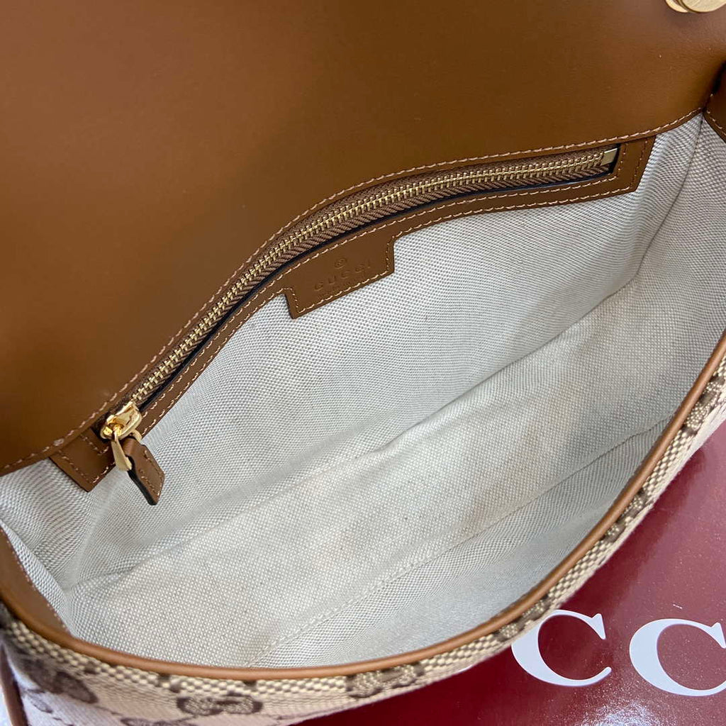 Gucci 815714 Gucci Blondie Small Top Handle Bag Beige dark brown canvas