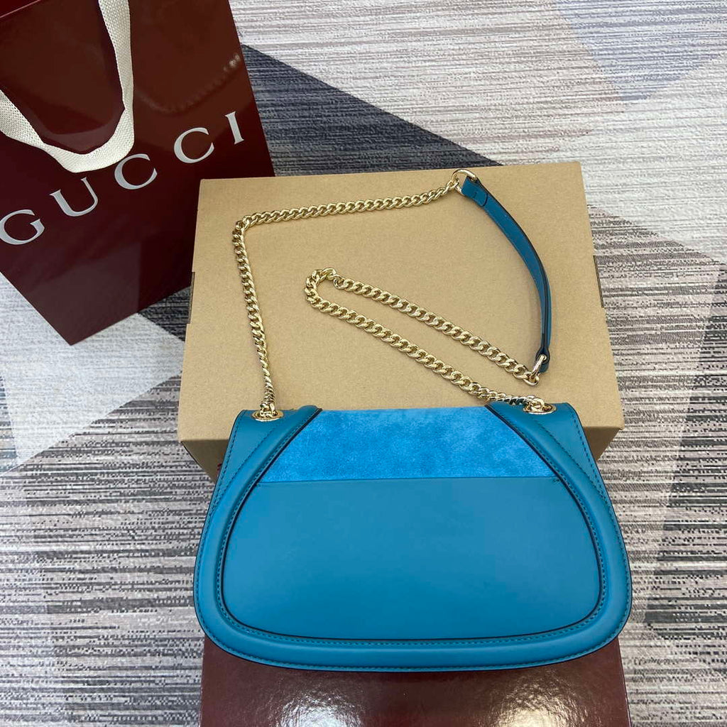 Gucci 815715 Gucci Blondie small shoulder bag Blue Suede Leather