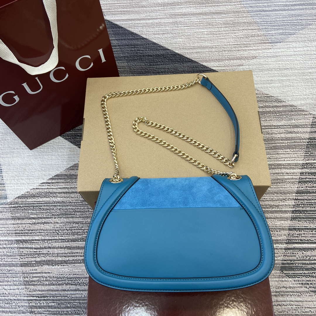 Gucci 815715 Gucci Blondie small shoulder bag Blue Suede Leather