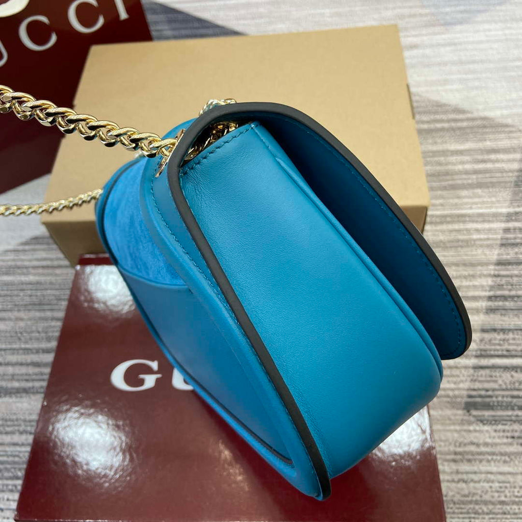 Gucci 815715 Gucci Blondie small shoulder bag Blue Suede Leather