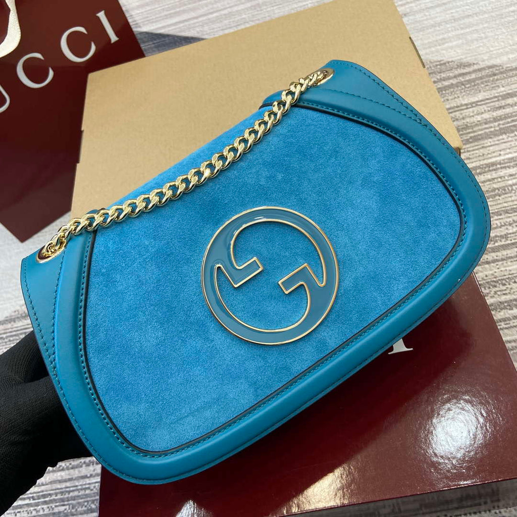Gucci 815715 Gucci Blondie small shoulder bag Blue Suede Leather