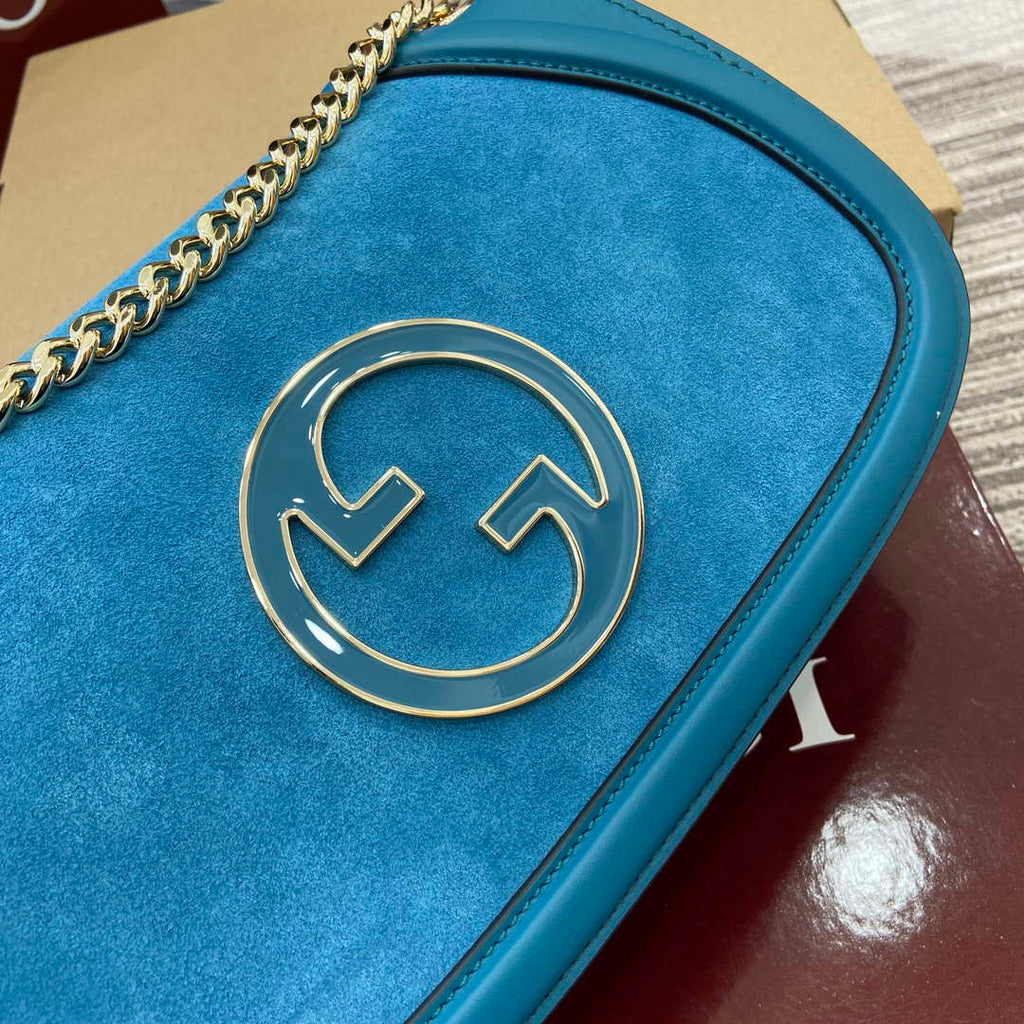 Gucci 815715 Gucci Blondie small shoulder bag Blue Suede Leather