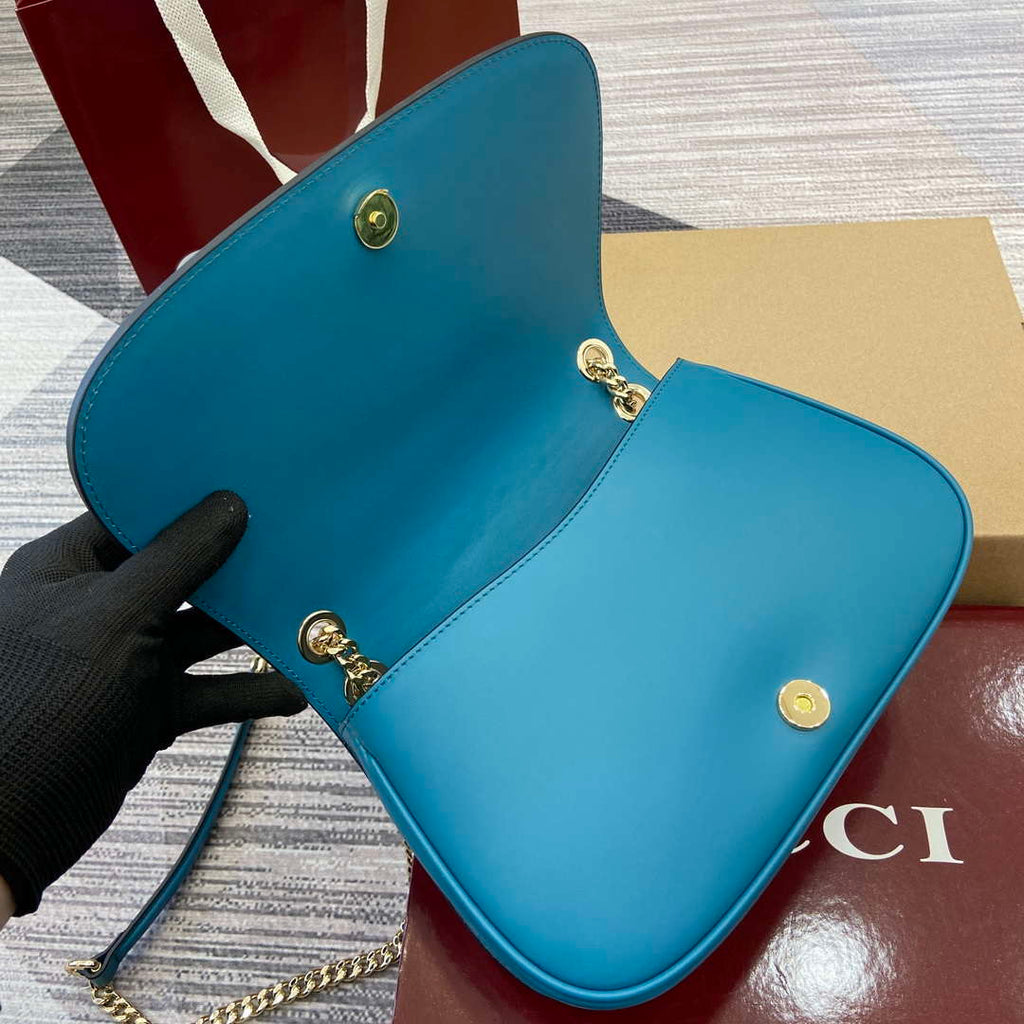 Gucci 815715 Gucci Blondie small shoulder bag Blue Suede Leather