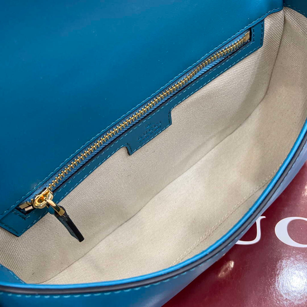 Gucci 815715 Gucci Blondie small shoulder bag Blue Suede Leather