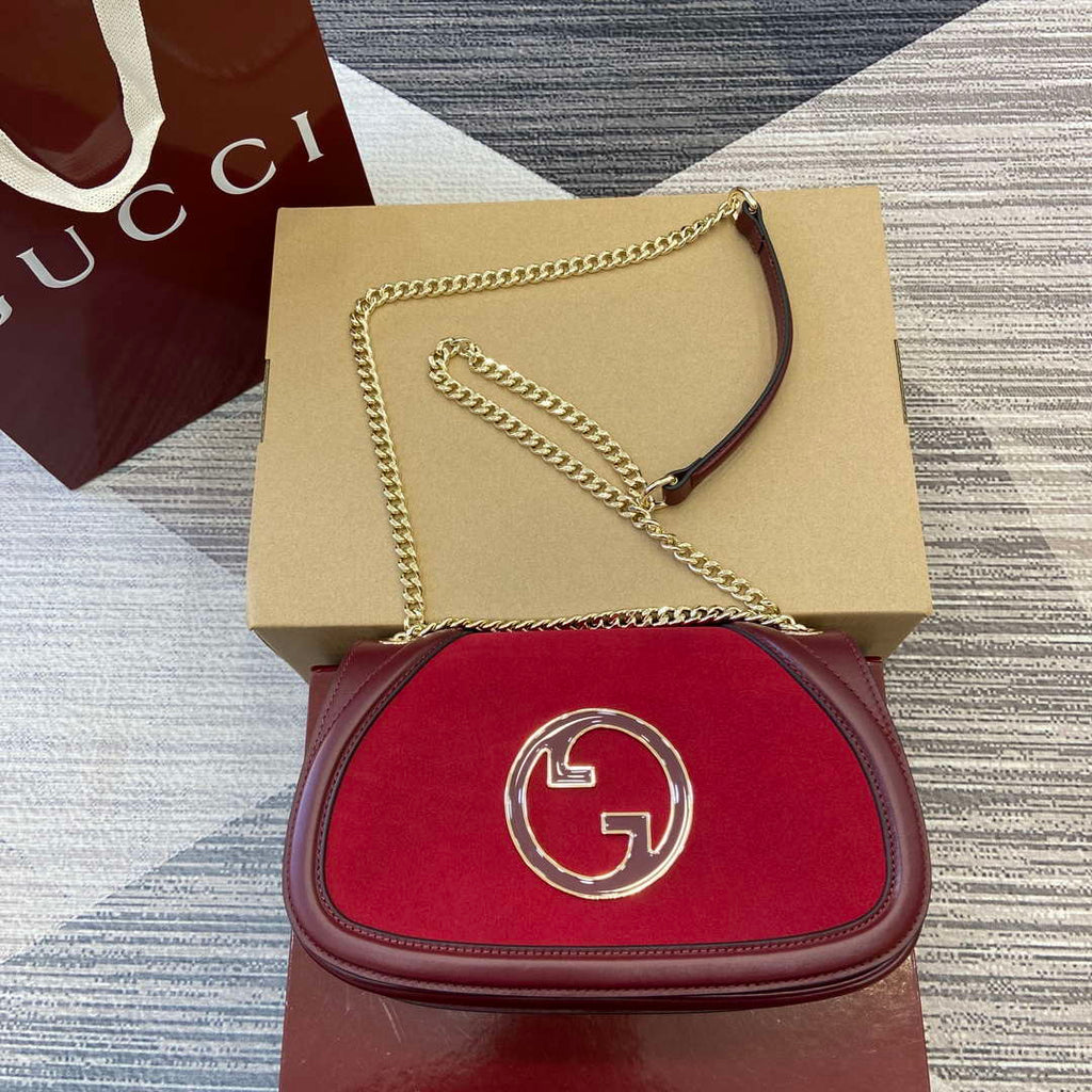 Gucci 815715 Gucci Blondie small shoulder bag Red and Wine red Suede Leather