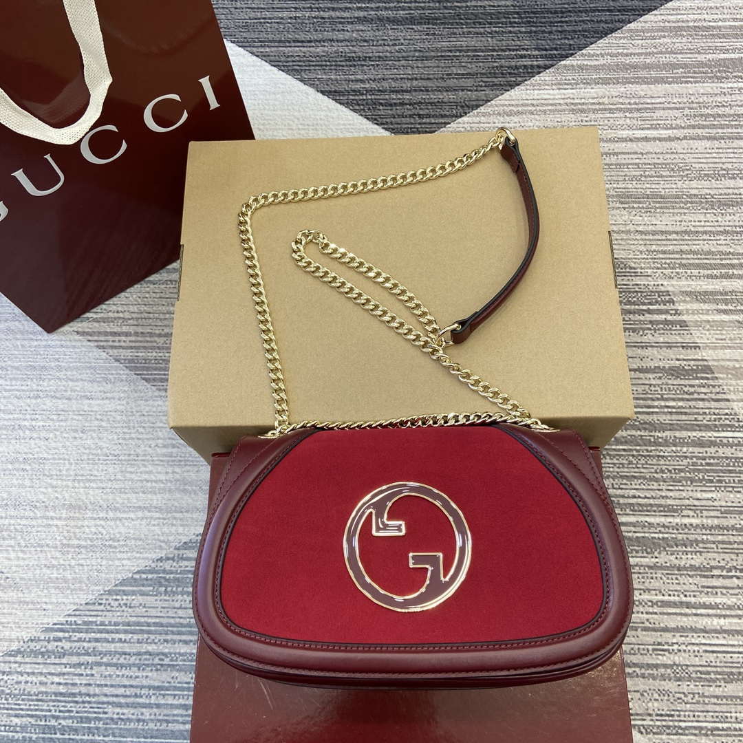 Gucci 815715 Gucci Blondie small shoulder bag Red and Wine red Suede Leather - Default Title - View 1