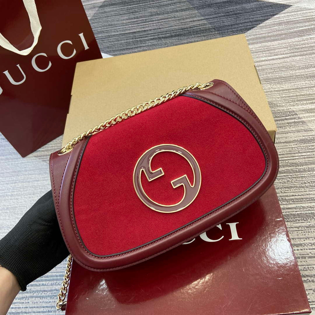 Gucci 815715 Gucci Blondie small shoulder bag Red and Wine red Suede Leather