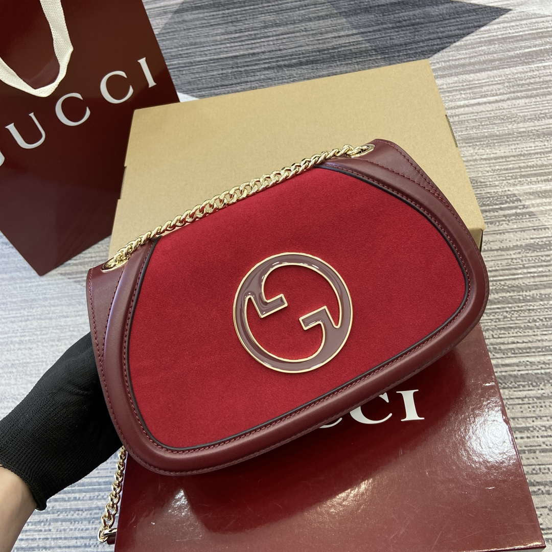 Gucci 815715 Gucci Blondie small shoulder bag Red and Wine red Suede Leather