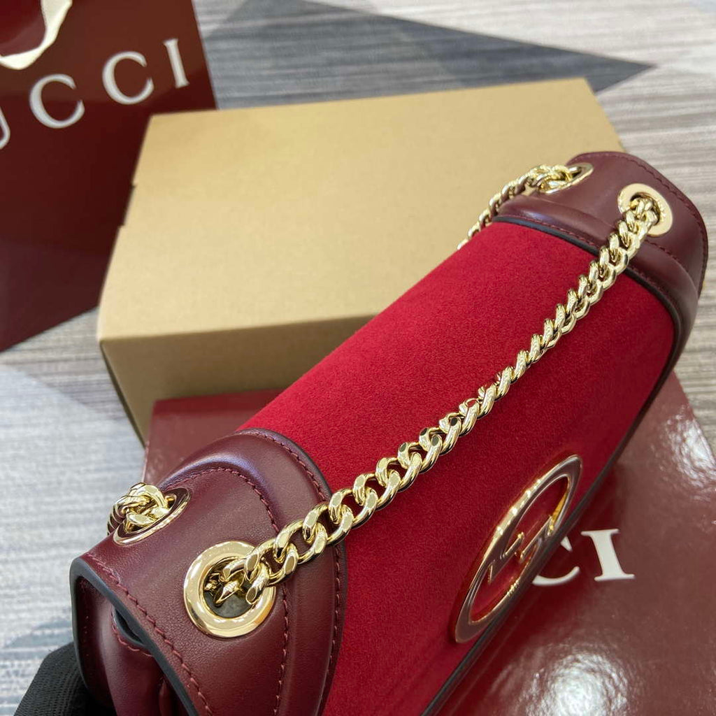 Gucci 815715 Gucci Blondie small shoulder bag Red and Wine red Suede Leather