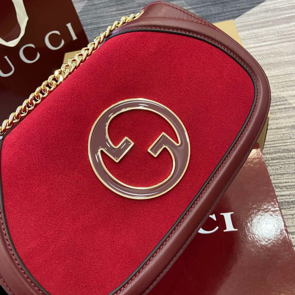 Gucci 815715 Gucci Blondie small shoulder bag Red and Wine red Suede Leather