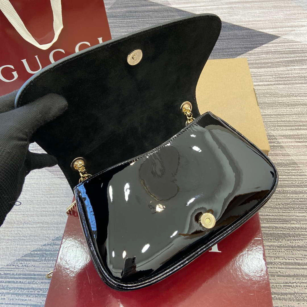 Gucci 815715 Gucci Blondie small shoulder bag Patent Leather Black