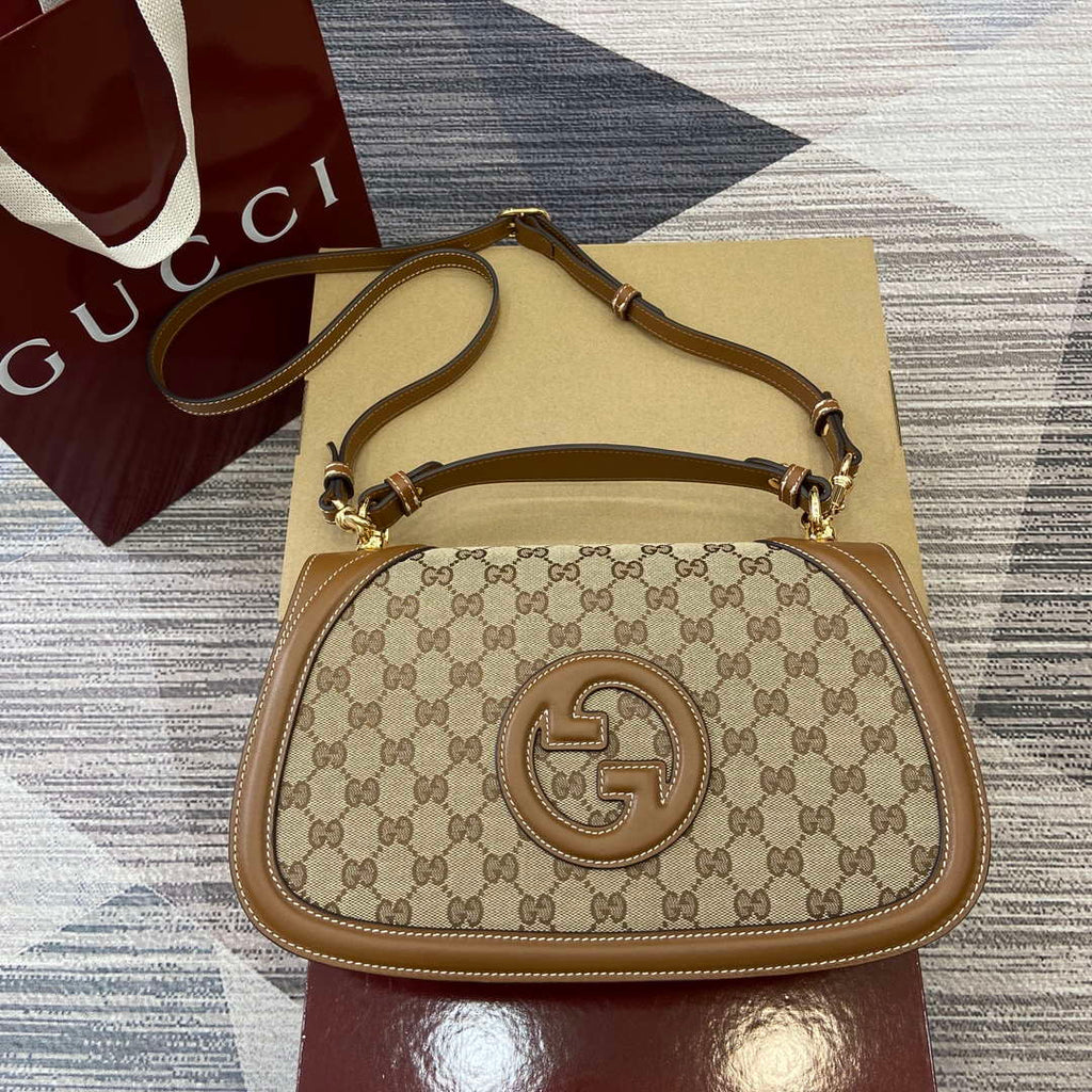 Gucci 815716 Gucci Blondie Medium top handle bag Dark Brown cotton linen canvas