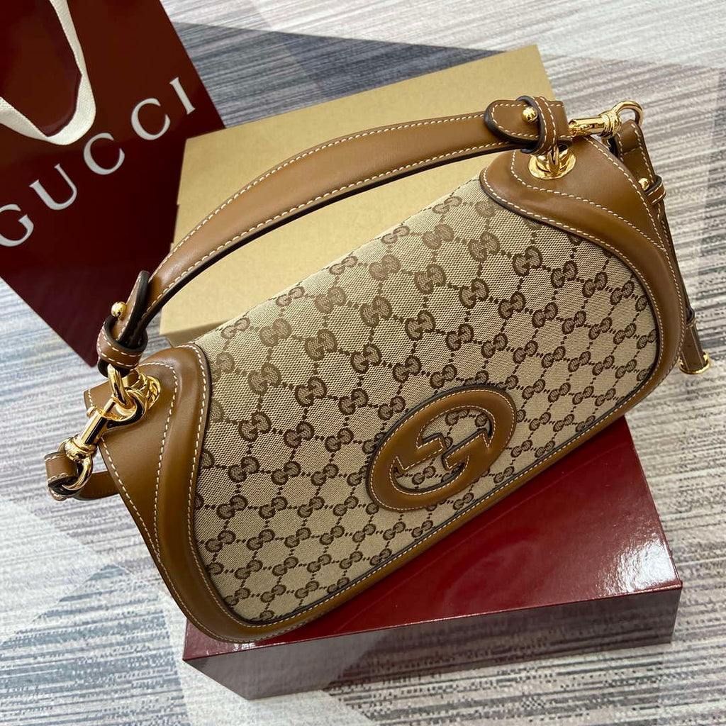 Gucci 815716 Gucci Blondie Medium top handle bag Dark Brown cotton linen canvas
