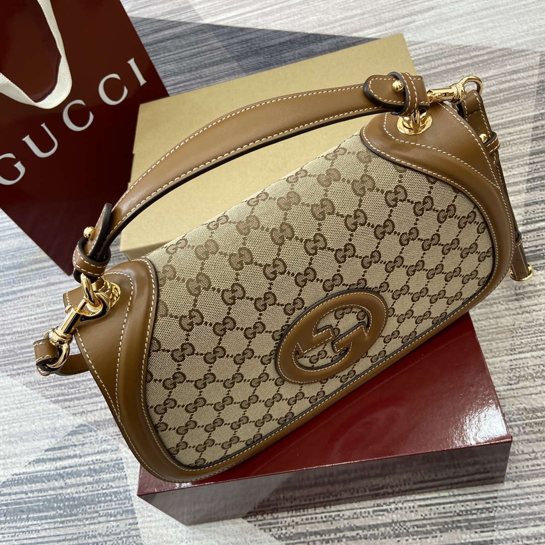 Gucci 815716 Gucci Blondie Medium top handle bag Dark Brown cotton linen canvas