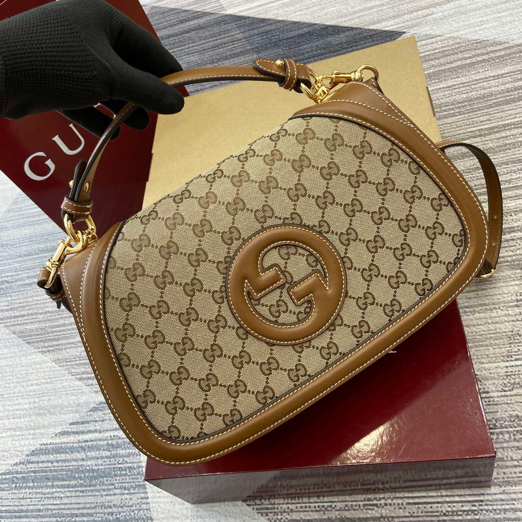 Gucci 815716 Gucci Blondie Medium top handle bag Dark Brown cotton linen canvas