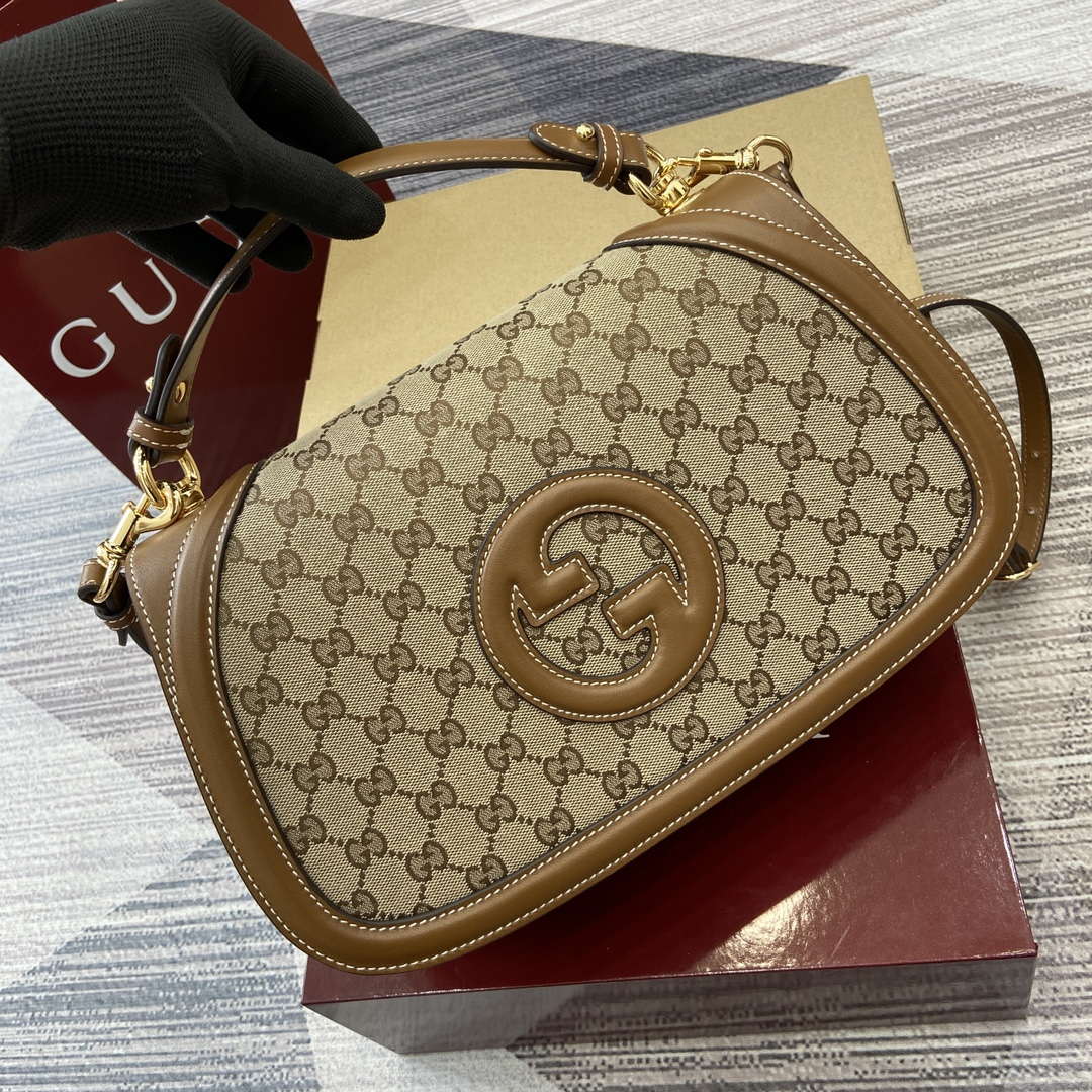 Gucci 815716 Gucci Blondie Medium top handle bag Dark Brown cotton linen canvas