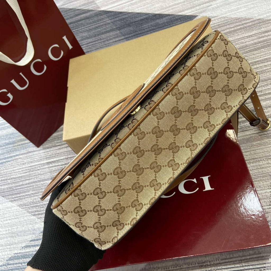 Gucci 815716 Gucci Blondie Medium top handle bag Dark Brown cotton linen canvas
