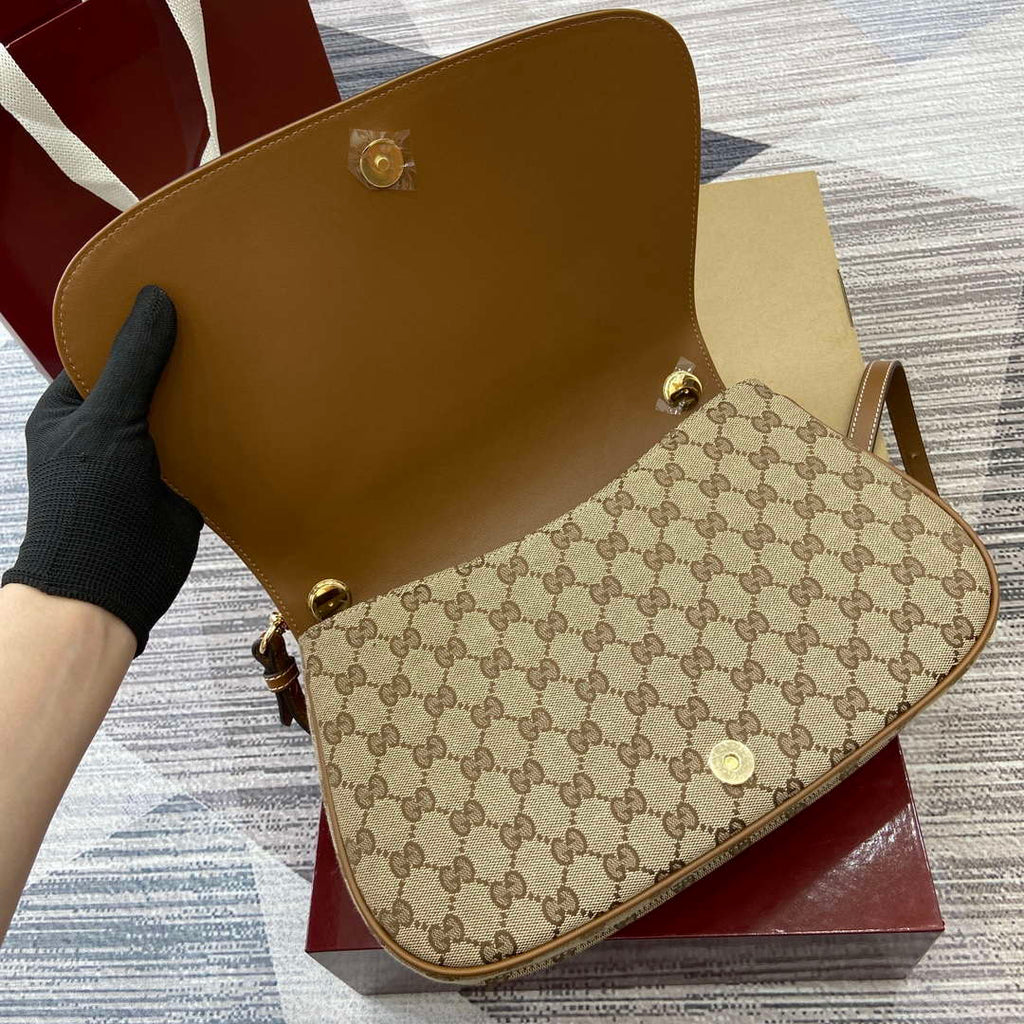 Gucci 815716 Gucci Blondie Medium top handle bag Dark Brown cotton linen canvas