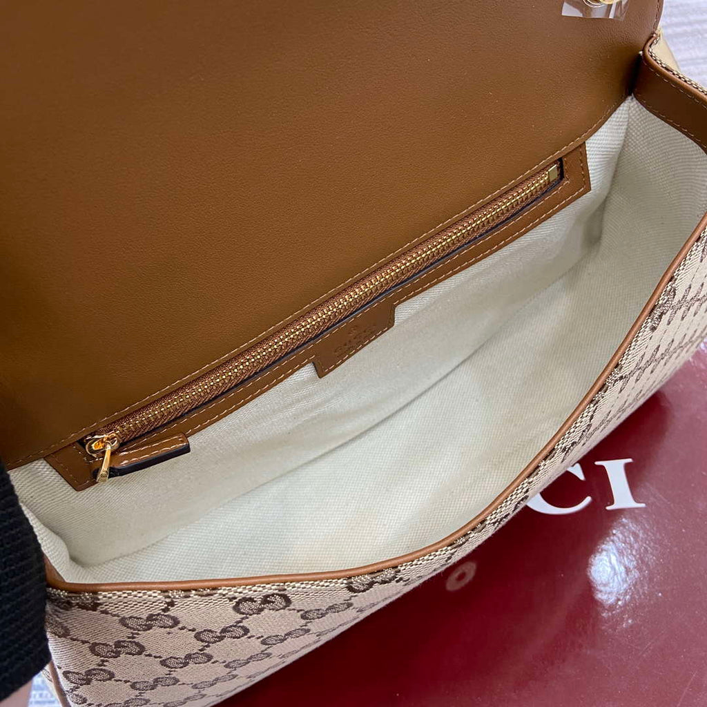 Gucci 815716 Gucci Blondie Medium top handle bag Dark Brown cotton linen canvas