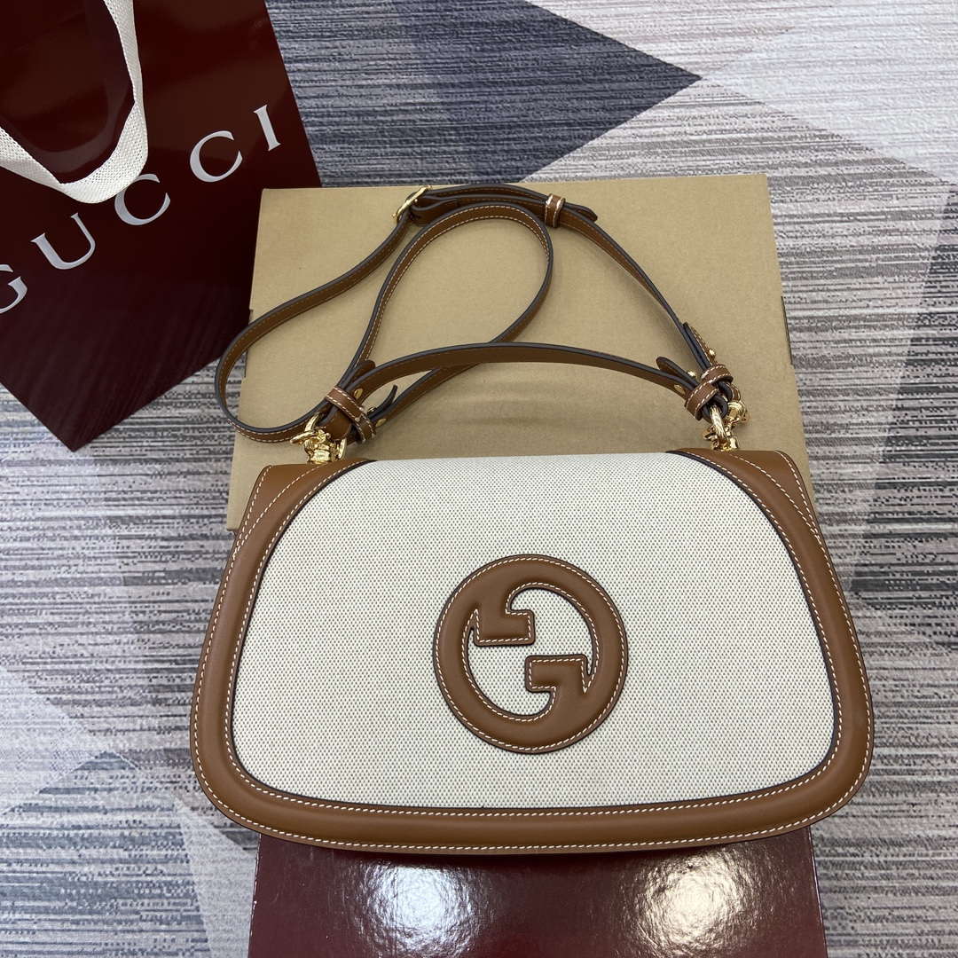 Gucci 815716 Gucci Blondie Medium top handle bag Brown & Beige cotton linen canvas - Default Title - View 1
