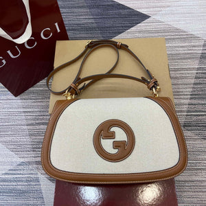 Gucci 815716 Gucci Blondie Medium top handle bag Brown & Beige cotton linen canvas - Default Title - View 1