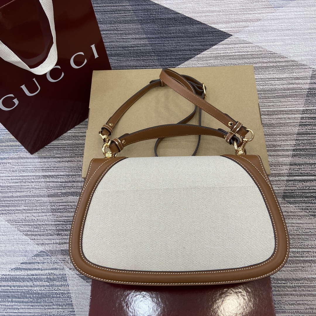 Gucci 815716 Gucci Blondie Medium top handle bag Brown & Beige cotton linen canvas