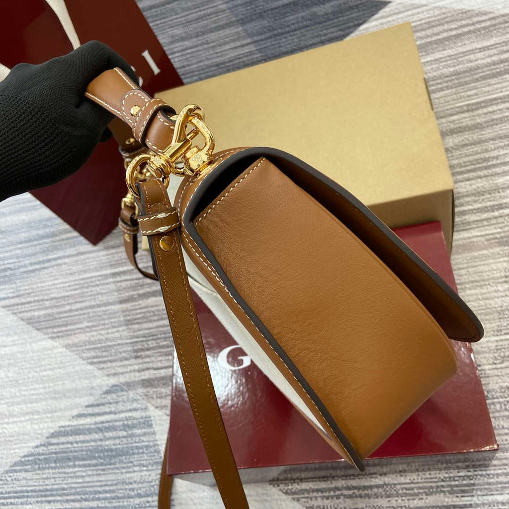 Gucci 815716 Gucci Blondie Medium top handle bag Brown & Beige cotton linen canvas