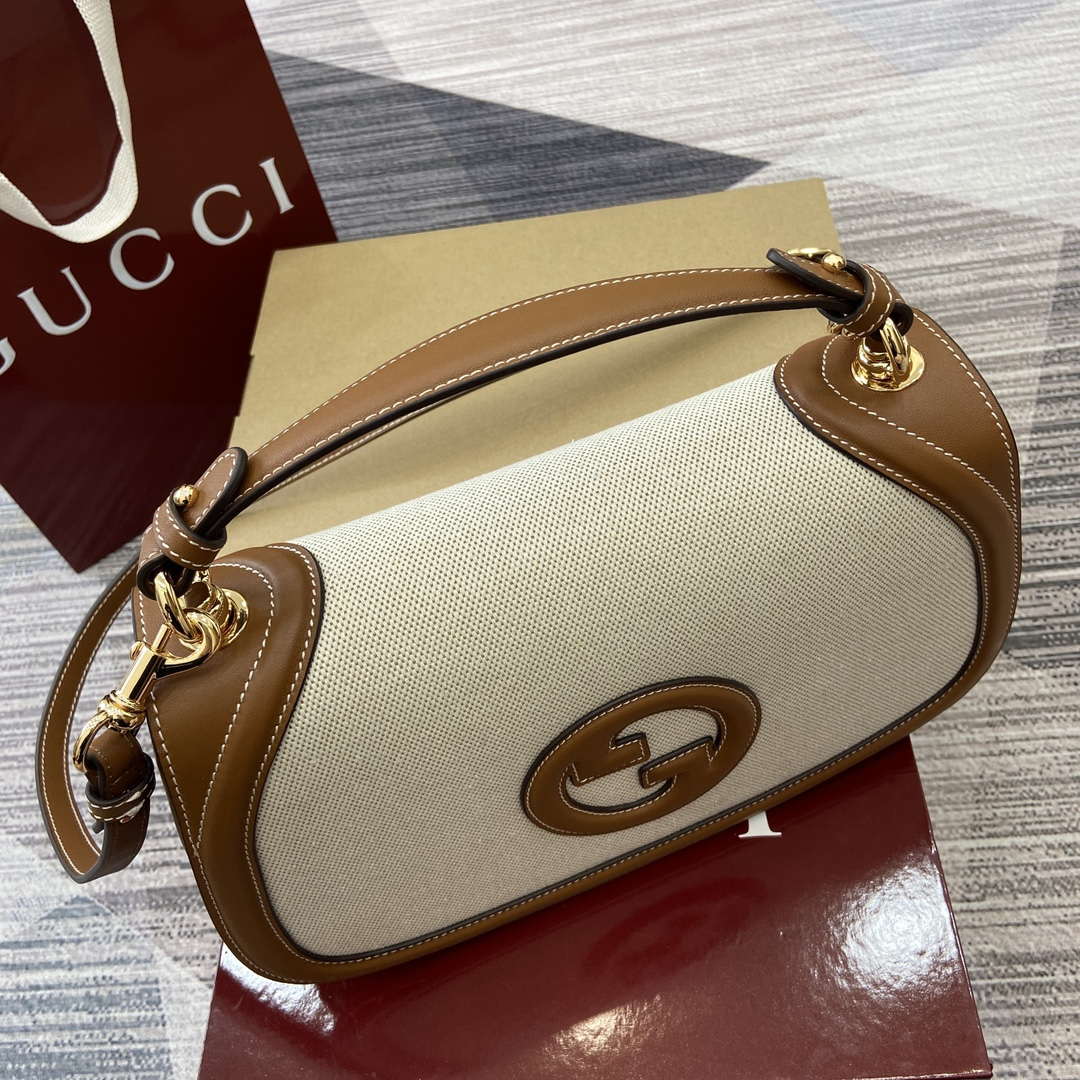 Gucci 815716 Gucci Blondie Medium top handle bag Brown & Beige cotton linen canvas