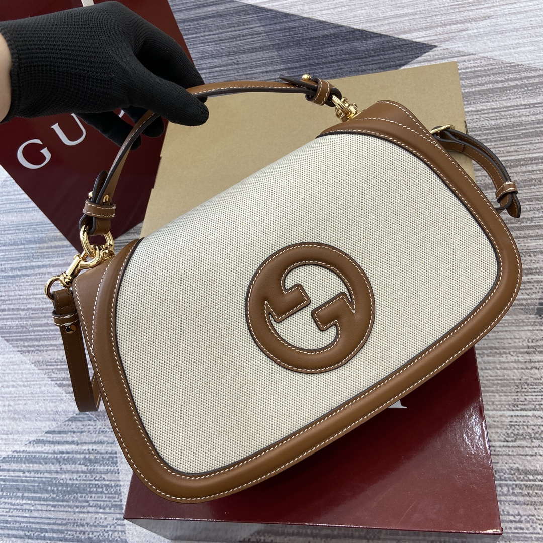 Gucci 815716 Gucci Blondie Medium top handle bag Brown & Beige cotton linen canvas - Default Title - View 5