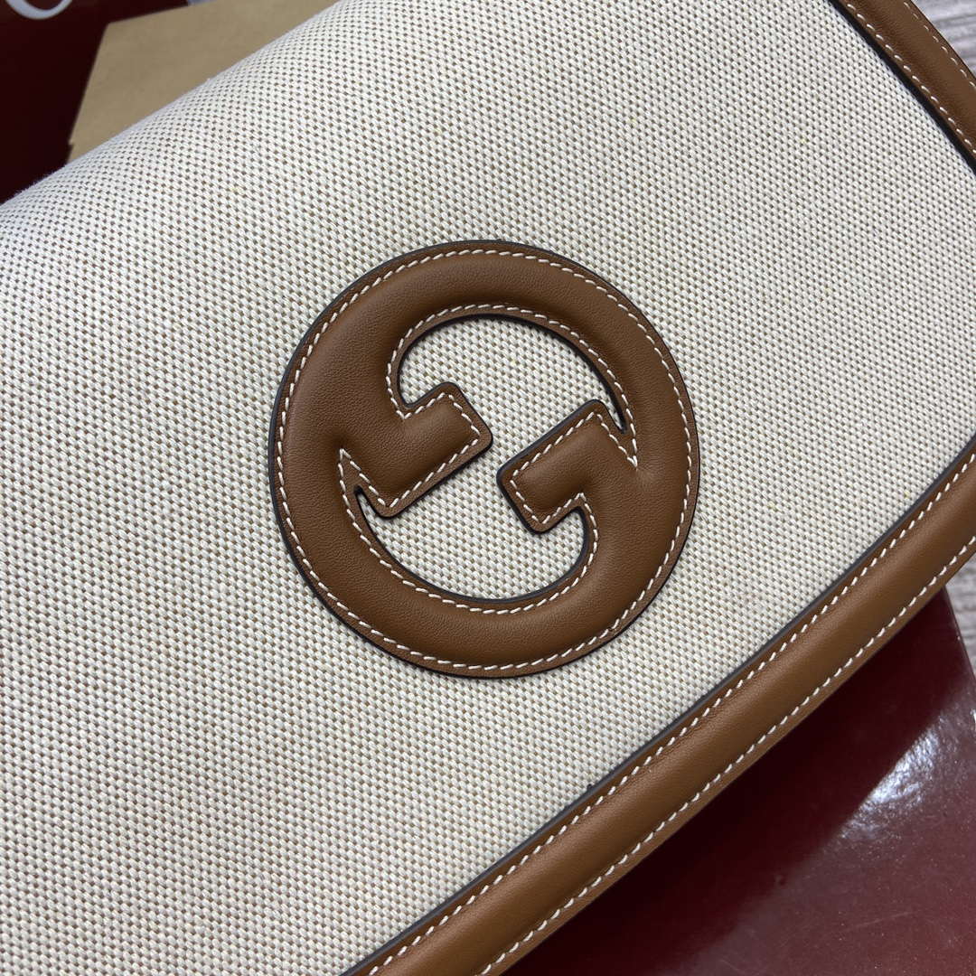 Gucci 815716 Gucci Blondie Medium top handle bag Brown & Beige cotton linen canvas