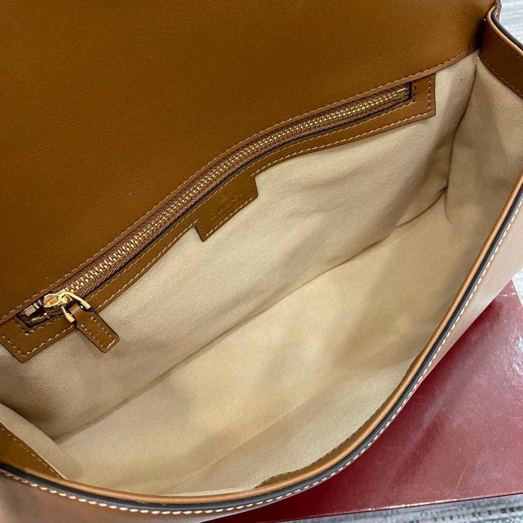 Gucci 815716 Gucci Blondie Medium top handle bag Brown & Beige cotton linen canvas