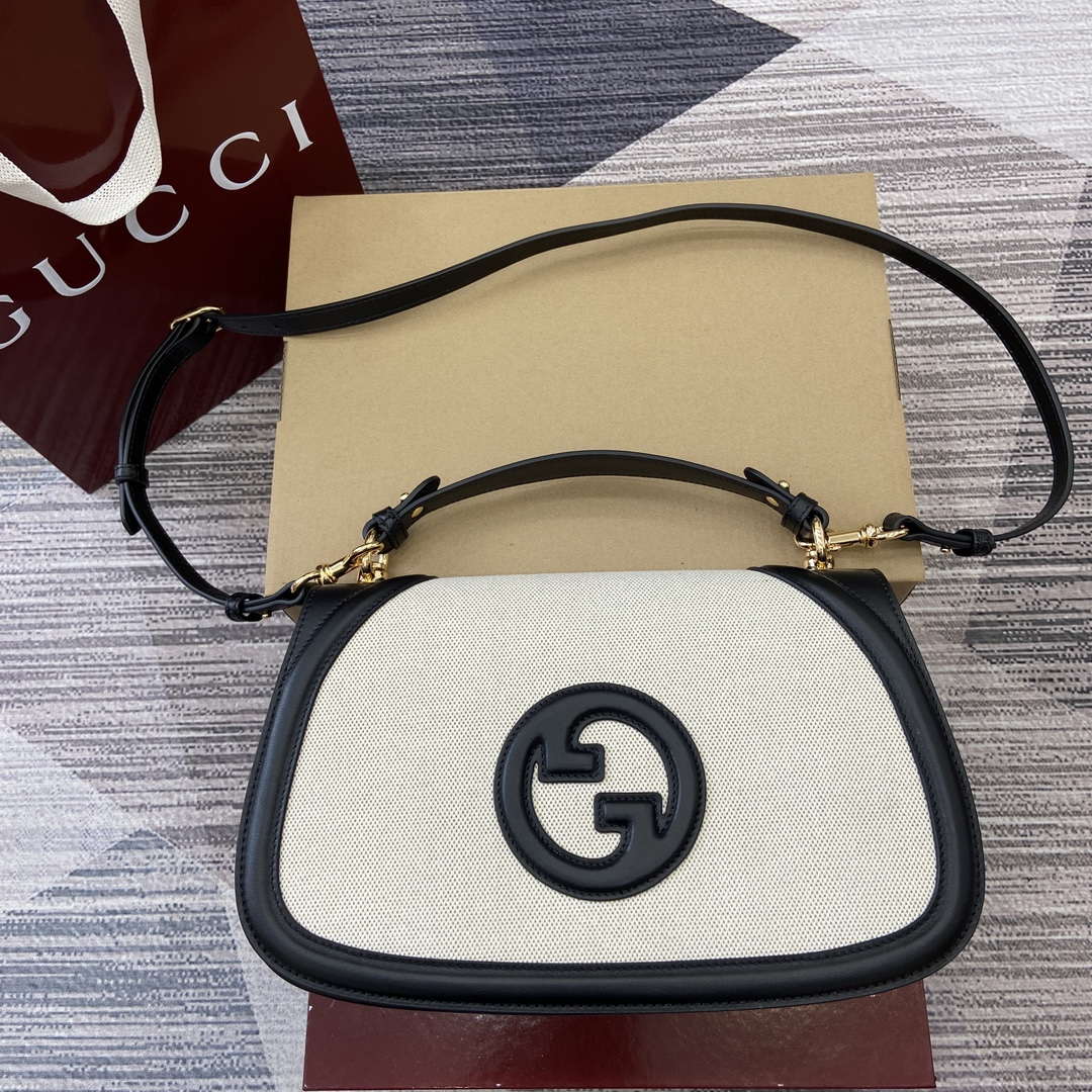 Gucci 815716 Gucci Blondie Medium top handle bag Black& Beige cotton linen canvas - Default Title - View 1