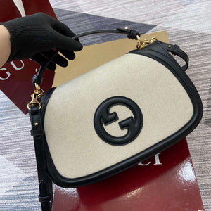 Gucci 815716 Gucci Blondie Medium top handle bag Black& Beige cotton linen canvas - Default Title - View 4