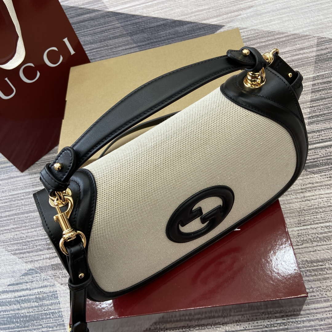 Gucci 815716 Gucci Blondie Medium top handle bag Black& Beige cotton linen canvas - Default Title - View 5