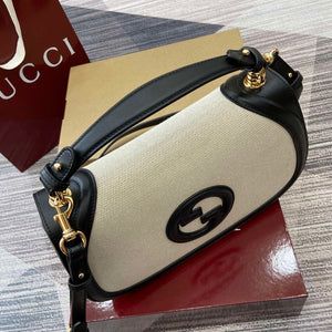 Gucci 815716 Gucci Blondie Medium top handle bag Black& Beige cotton linen canvas - Default Title - View 5