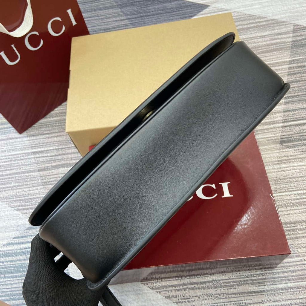 Gucci 815716 Gucci Blondie Medium top handle bag Black& Beige cotton linen canvas