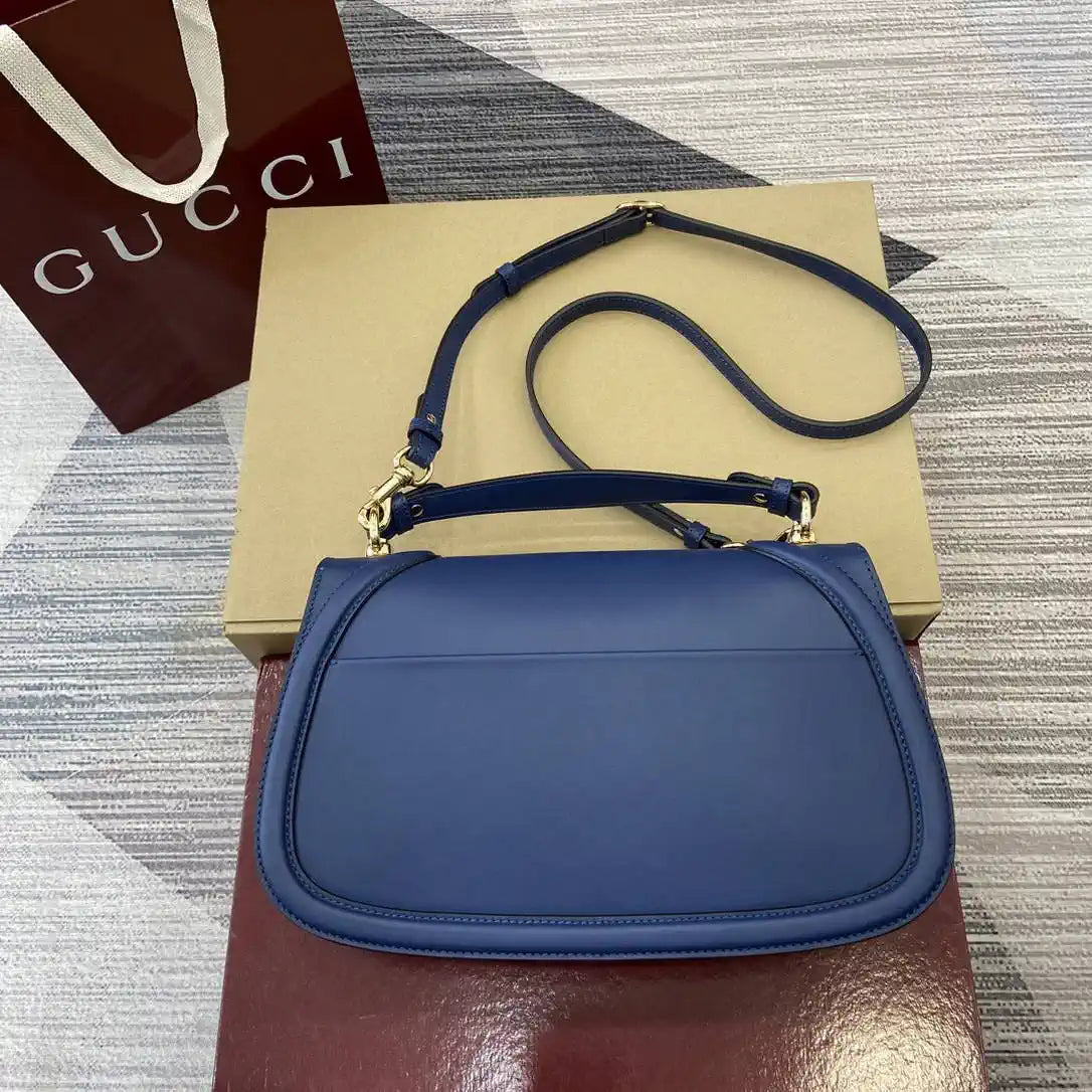 Gucci 815719 Gucci Blondie Medium top handle bag Leather Blue