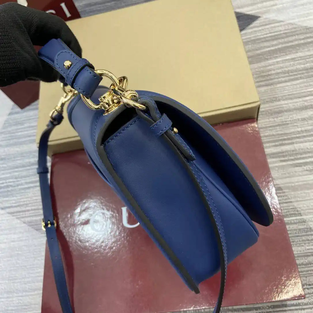 Gucci 815719 Gucci Blondie Medium top handle bag Leather Blue