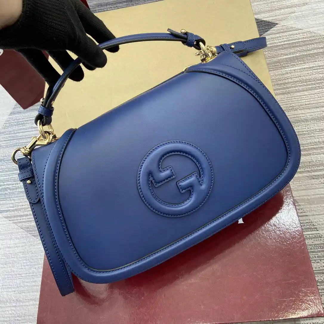 Gucci 815719 Gucci Blondie Medium top handle bag Leather Blue