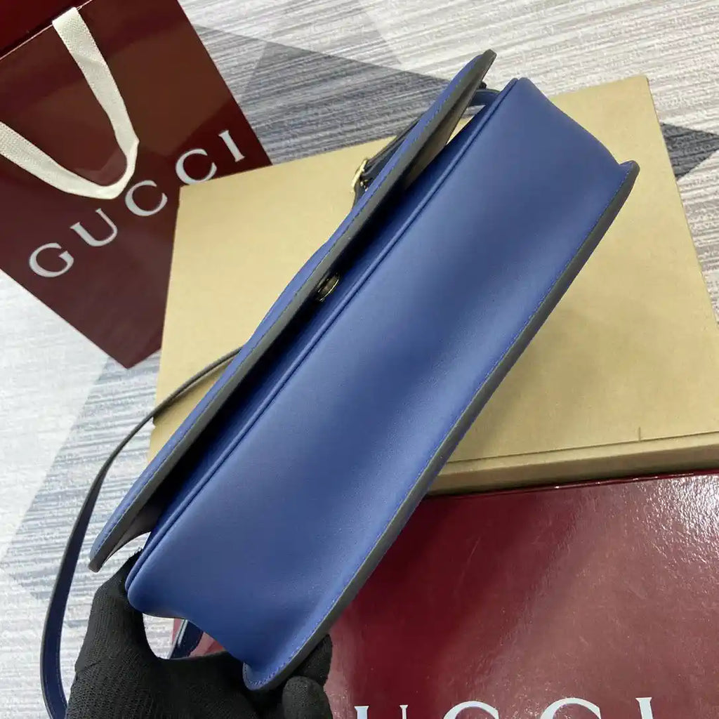 Gucci 815719 Gucci Blondie Medium top handle bag Leather Blue