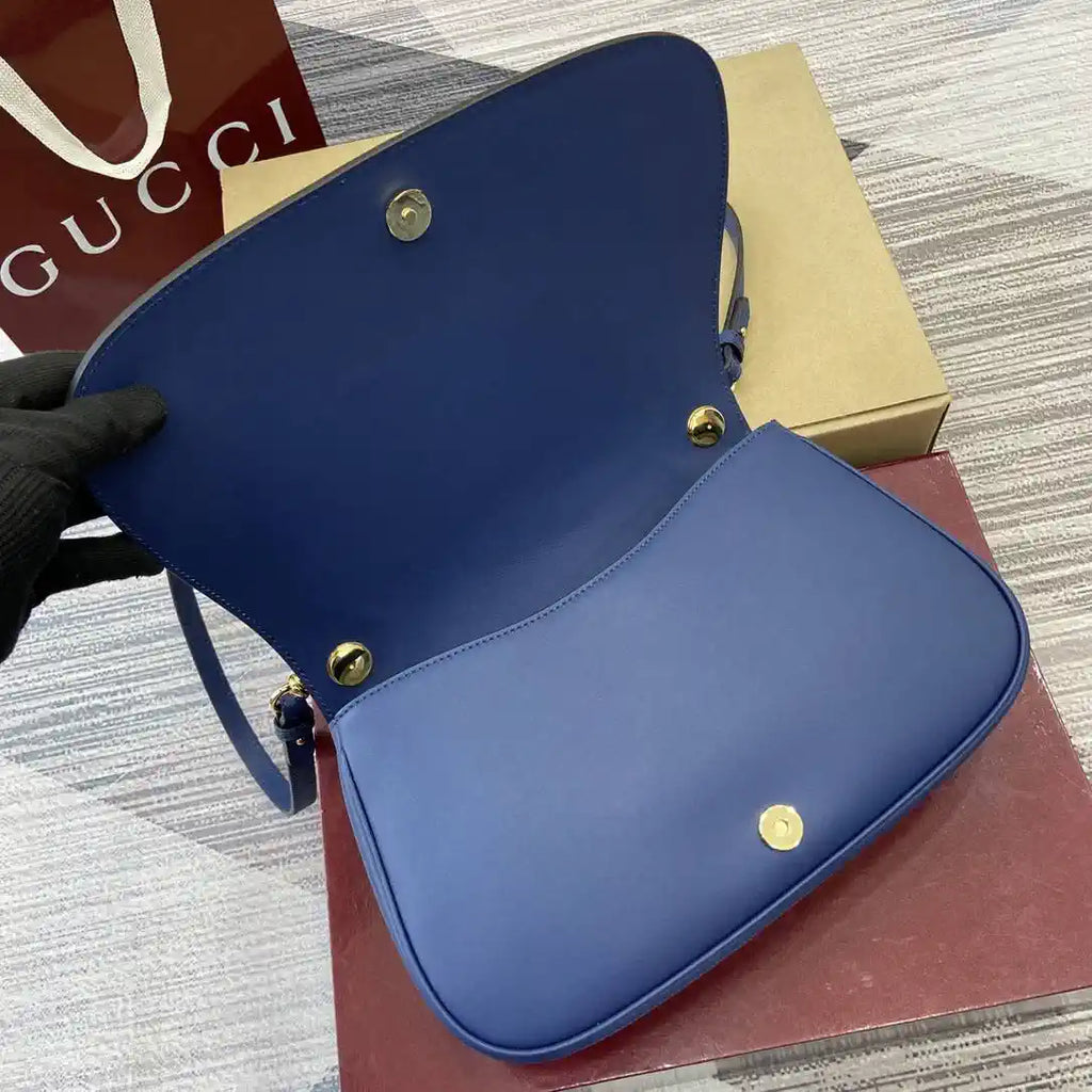 Gucci 815719 Gucci Blondie Medium top handle bag Leather Blue
