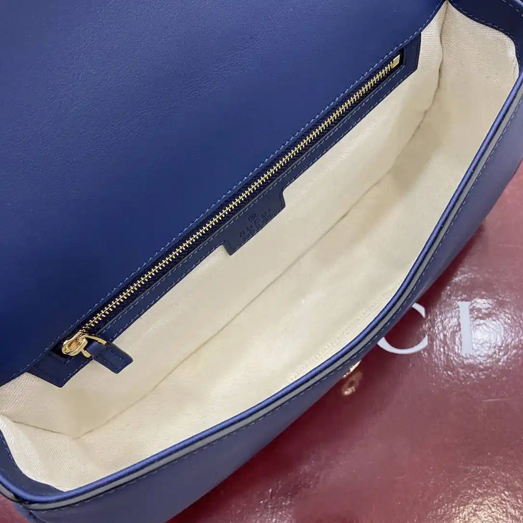 Gucci 815719 Gucci Blondie Medium top handle bag Leather Blue