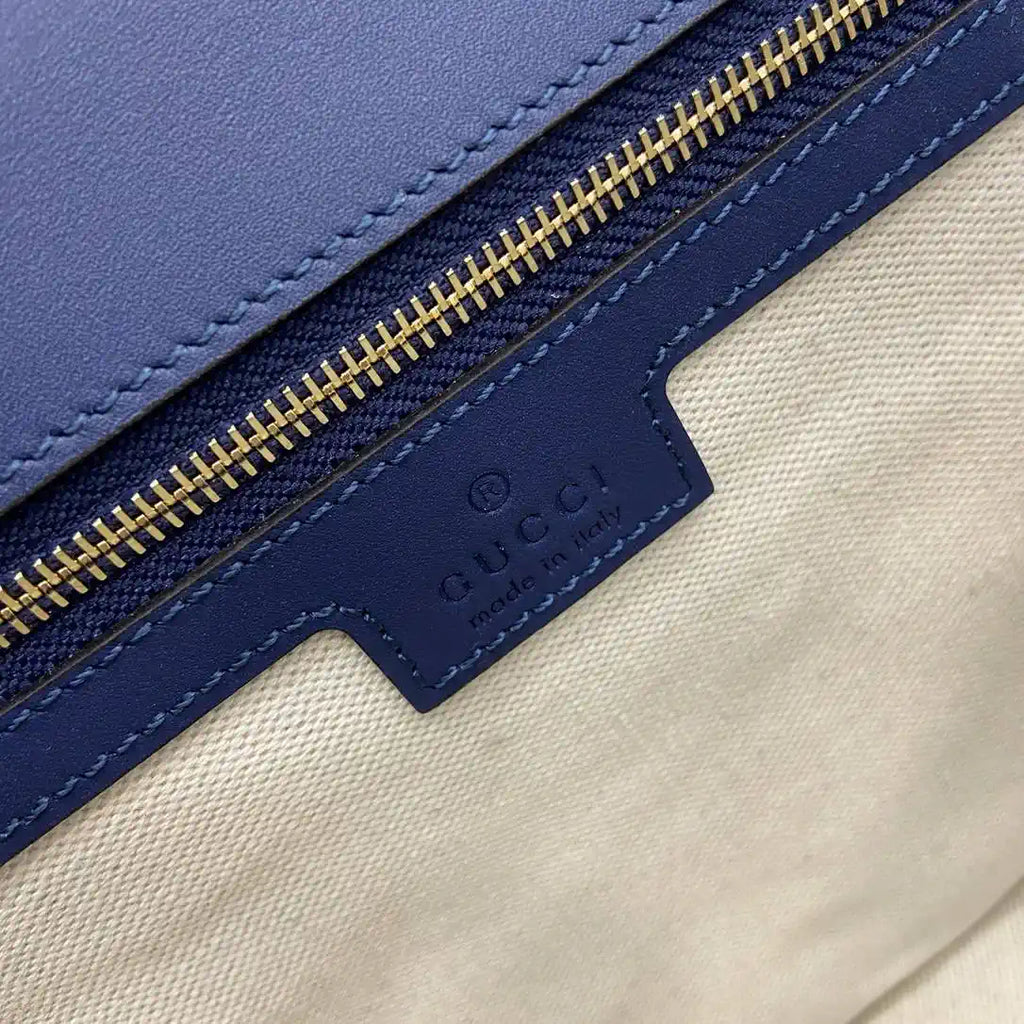 Gucci 815719 Gucci Blondie Medium top handle bag Leather Blue