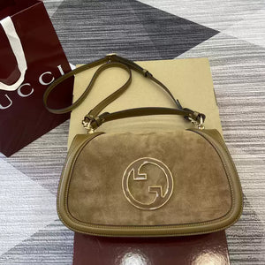 Gucci 815719 Gucci Blondie Medium top handle bag Light brown suede - Default Title - View 1