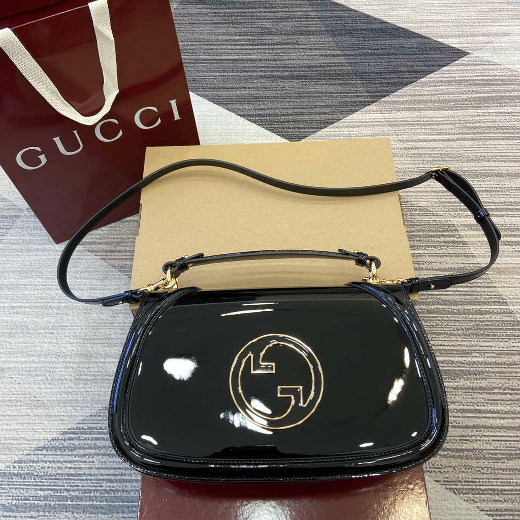 Gucci 815719 Gucci Blondie Medium top handle bag Patent Leather Black