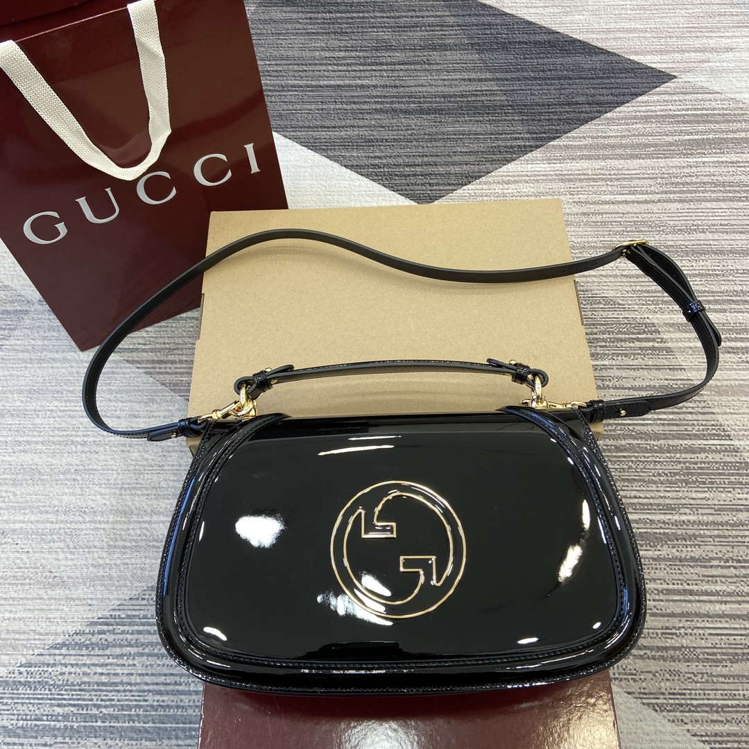 Gucci 815719 Gucci Blondie Medium top handle bag Patent Leather Black
